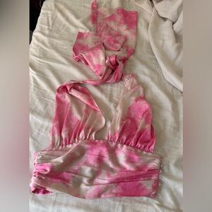 Lovers and Friends pink tie-dye halter top (Revolve Purchase)